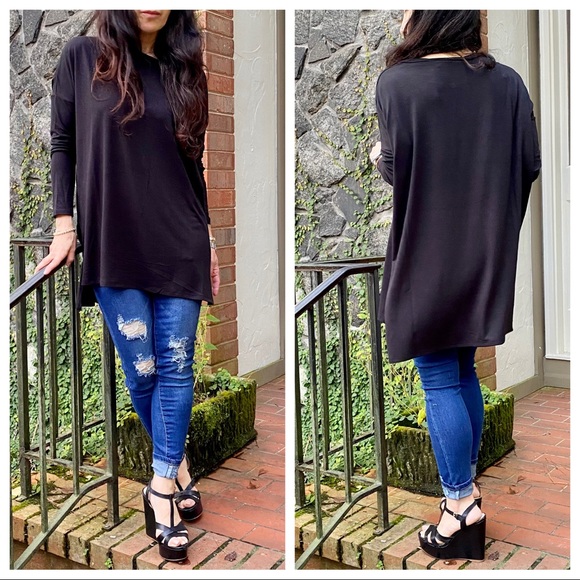 Black loose fit knit high low tunic - Picture 5 of 9